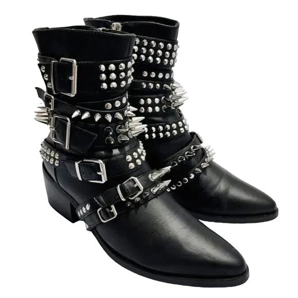 Current Mood Shoes - CURRENT MOOD x DOLLS KILL Rocked All Over Studded Boots Black Silver Sz 7